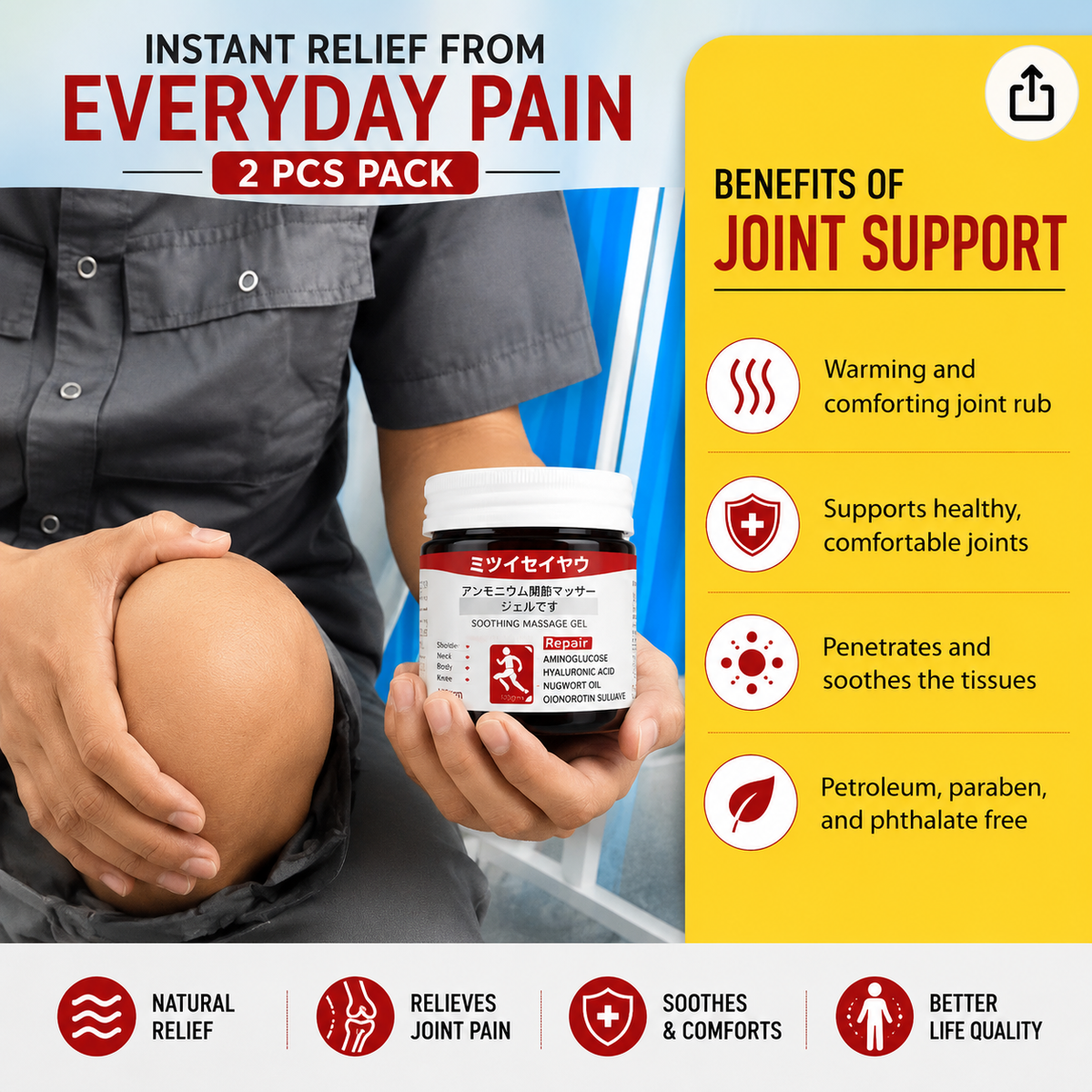 Instant Pain Relief Soothing Massage Gel (Pack of 2)
