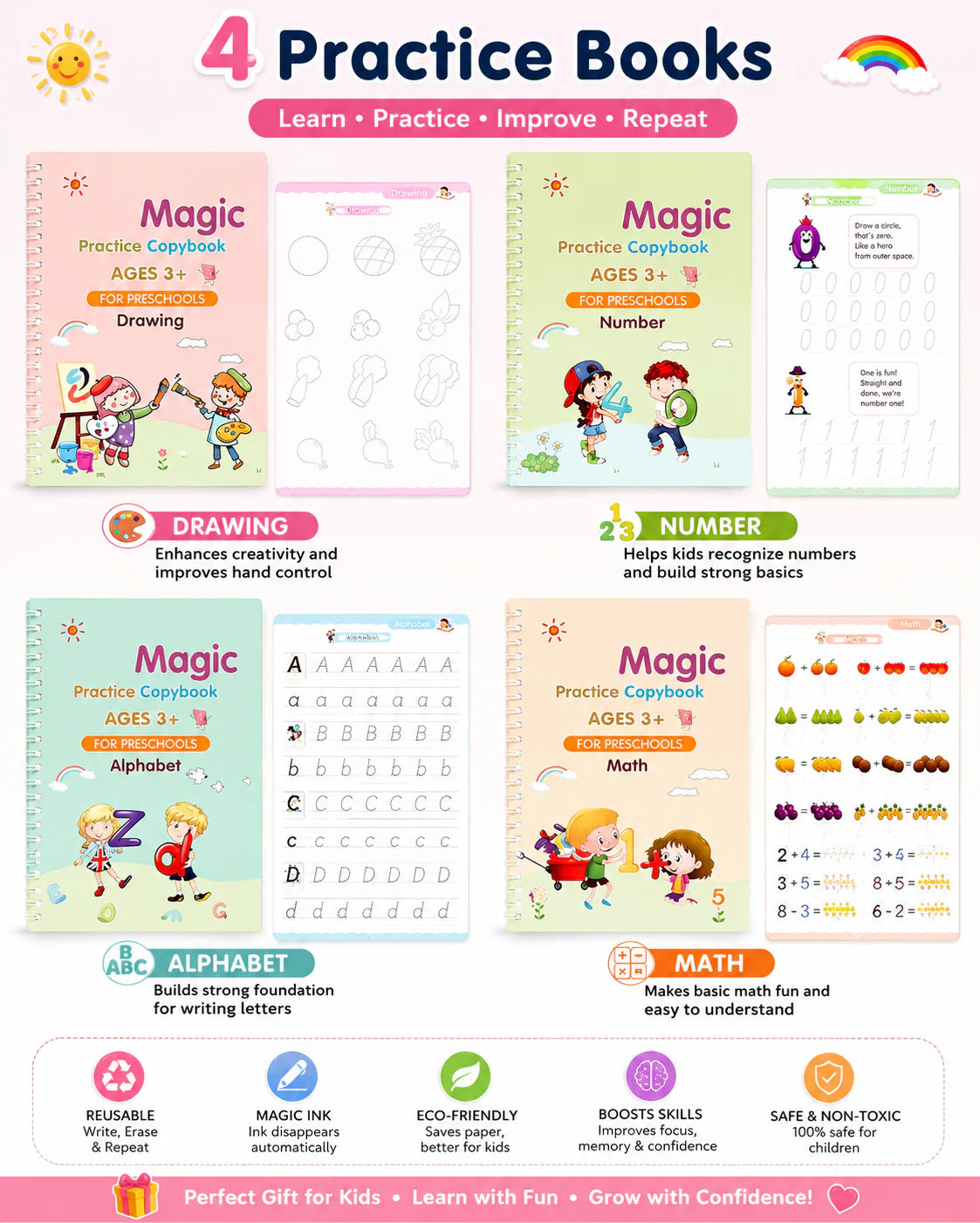 Magic Practice Copybook (4 Book + 10 Refill)